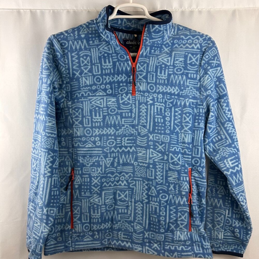 NWT Chubbies 1/4 Zip Fleece Size M The Sketch Blue Abstract Geo Sweatshirt